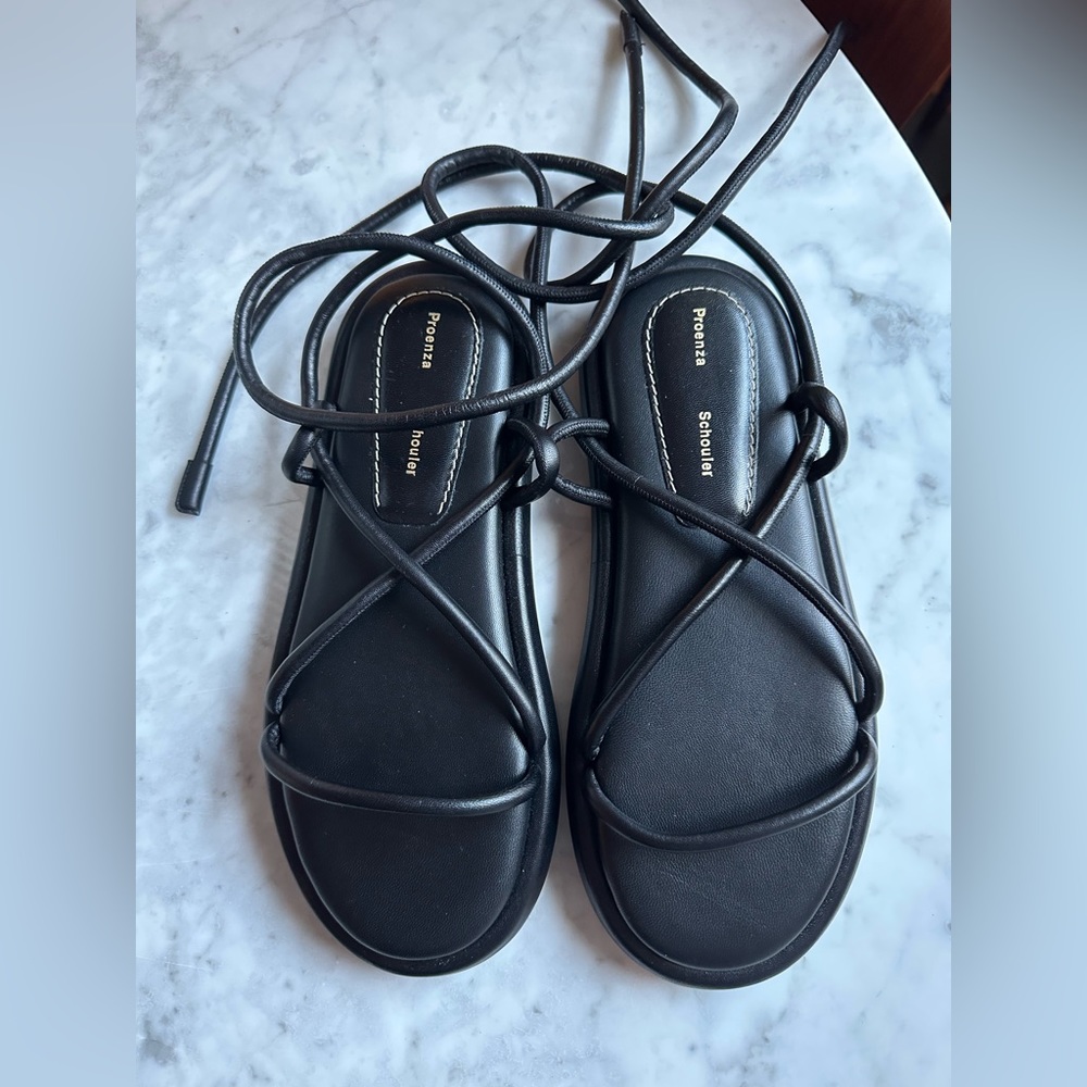 Proenza Schouler Black Leather Pipr Strap Sandals